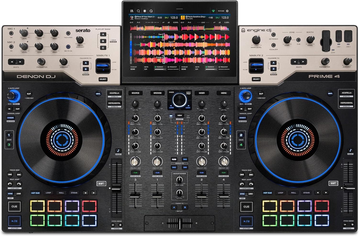 Controlador de DJ independiente Denon DJ PRIME 4 G2 con representación de potencias integradas