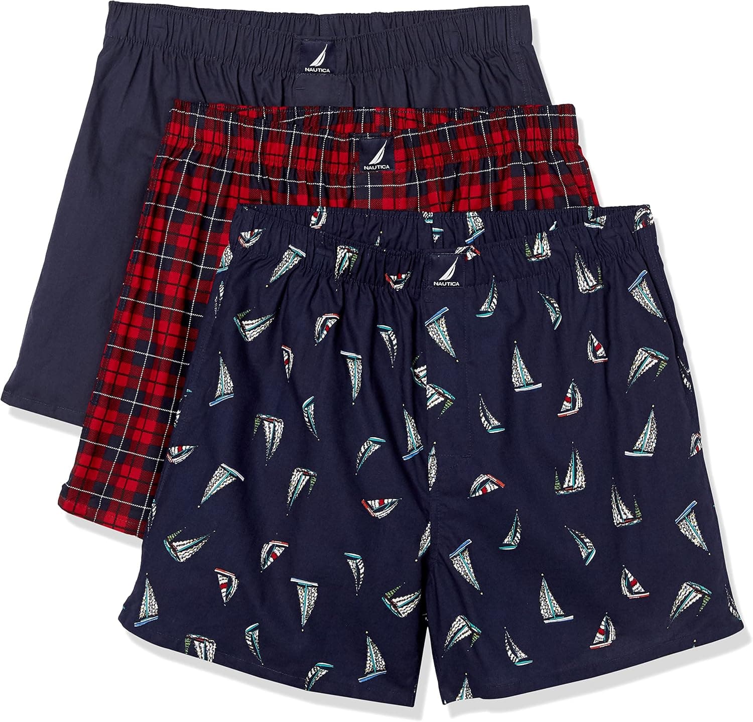 Nautica Boxers tejidos de algodón clásico para hombre, paquete de 3