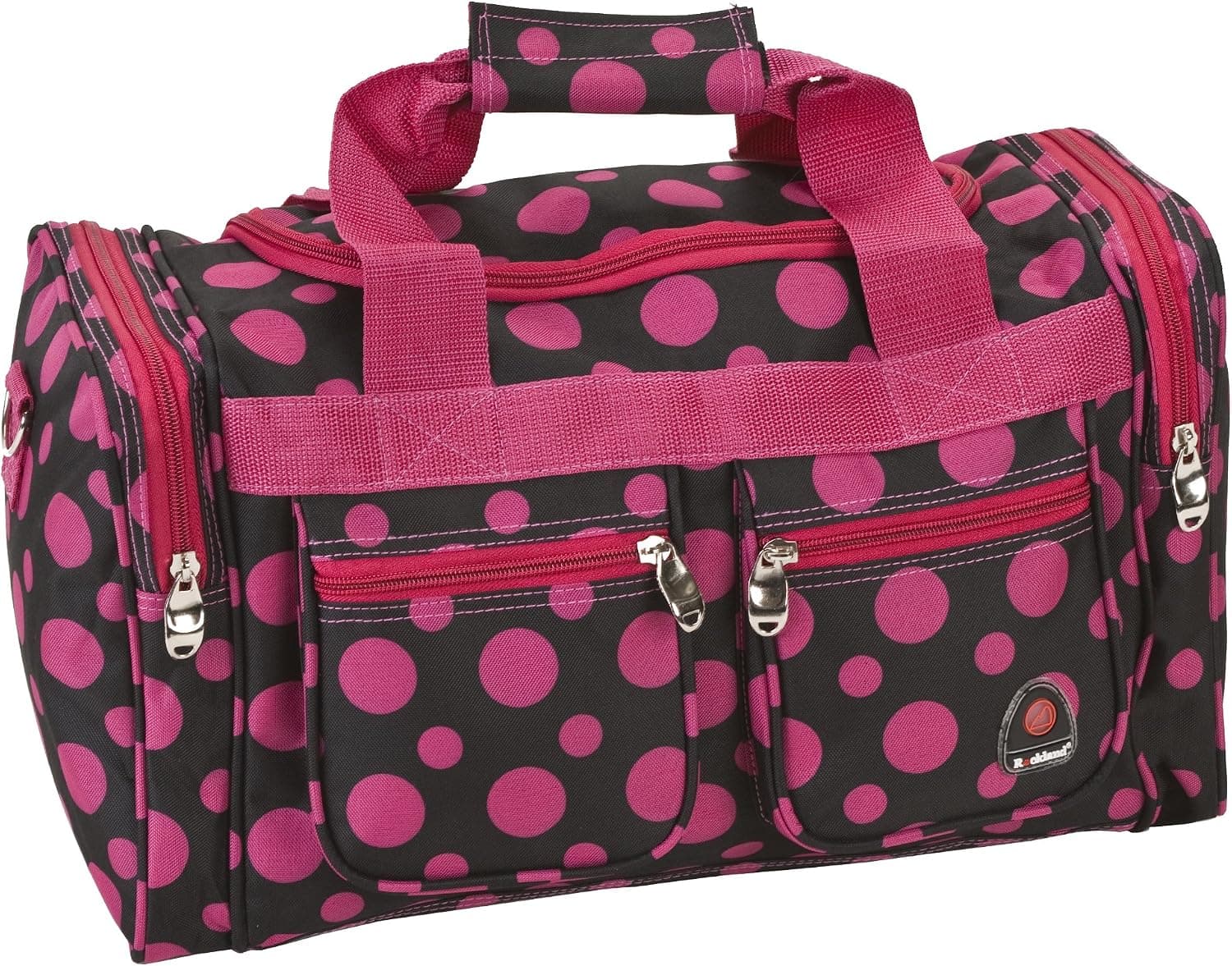 Bolsa de lona Rockland de poliéster de 19", lunares negros y rosados