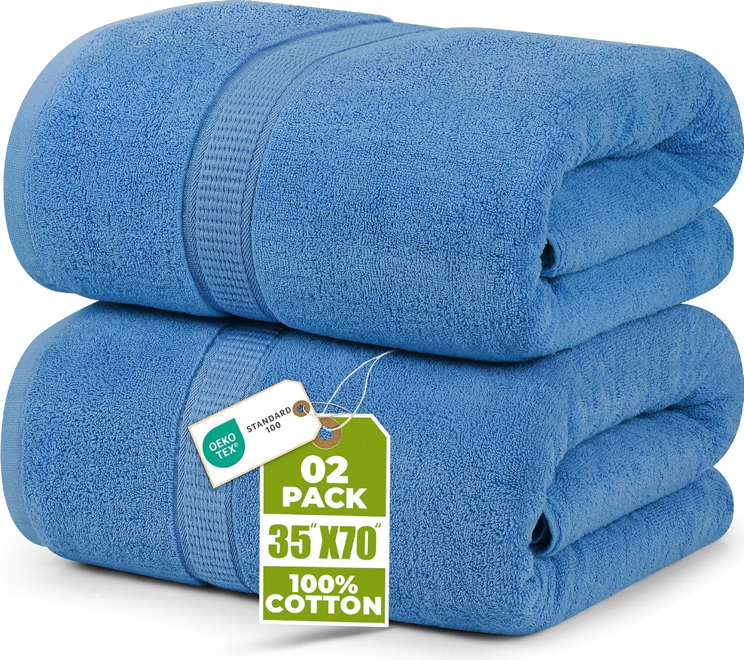 Utopia Towels Toallas de baño Jumbo, Paquete de 2, 35 x 70 Pulgadas, algodón de 600 GSM, Azul eléctrico