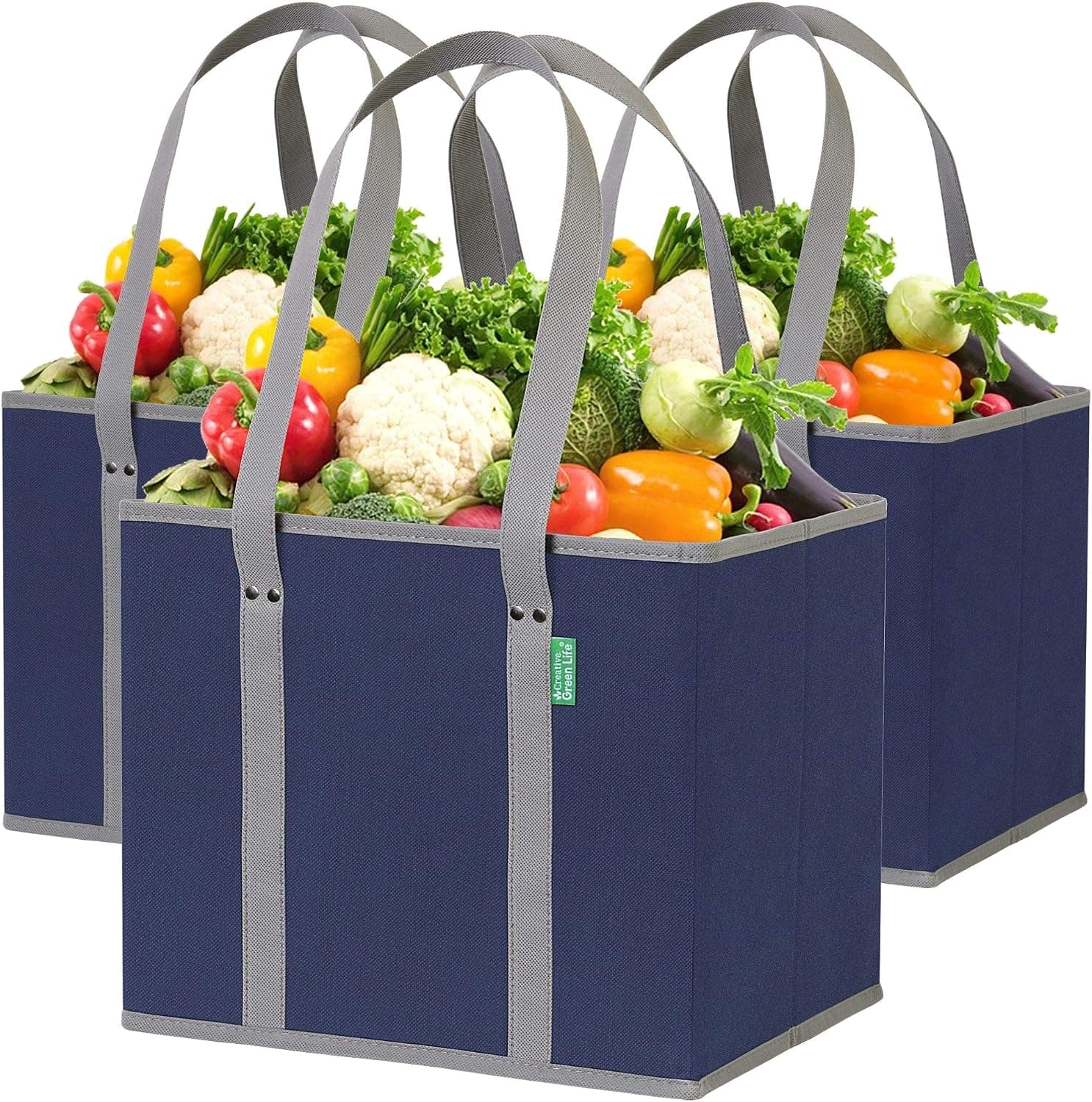 Bolsas de supermercado reutilizables (paquete de 3) - Bolsas de compras resistentes, azules
