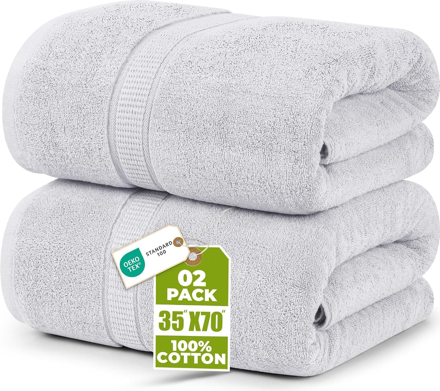 Utopia Towels Lujosa sábana de baño Jumbo de 2 piezas, 600 GSM, 35 por 70 pulgadas, 100% algodón hilado en anillos, toalla de baño extra grande altamente absorbente y de secado rápido, toalla súper suave, color plateado