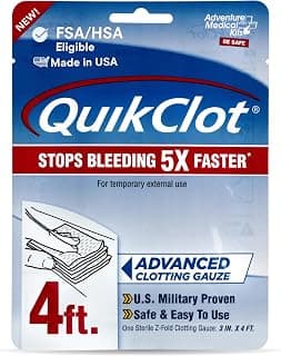 Gasa de coagulación avanzada QuikClot - Detiene el sangrado hasta 5 veces más rápido que la gasa estándar - Apósito hemostático de caolín - para kits de primeros auxilios y equipo de supervivencia - 3 x 48 | Detiene el sangrado hasta 5 veces más rápido que la gasa estándar con tecnología hemostática de caolín en la que confían los profesionales médicos