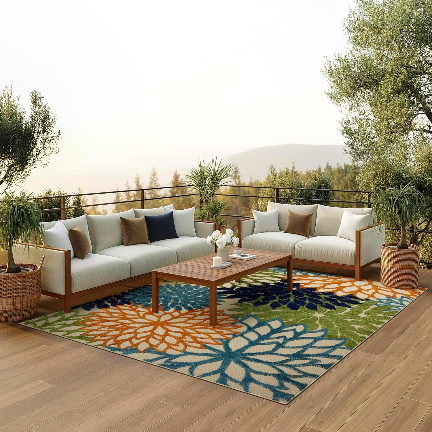 Nourison Home Aloha Interior/Exterior Multicolor 7'10" x 10'6" Alfombra de área, tropical, botánico, fácil de limpiar, no se desprende, dormitorio, sala de estar, comedor, terraza, patio trasero, patio (8x10)