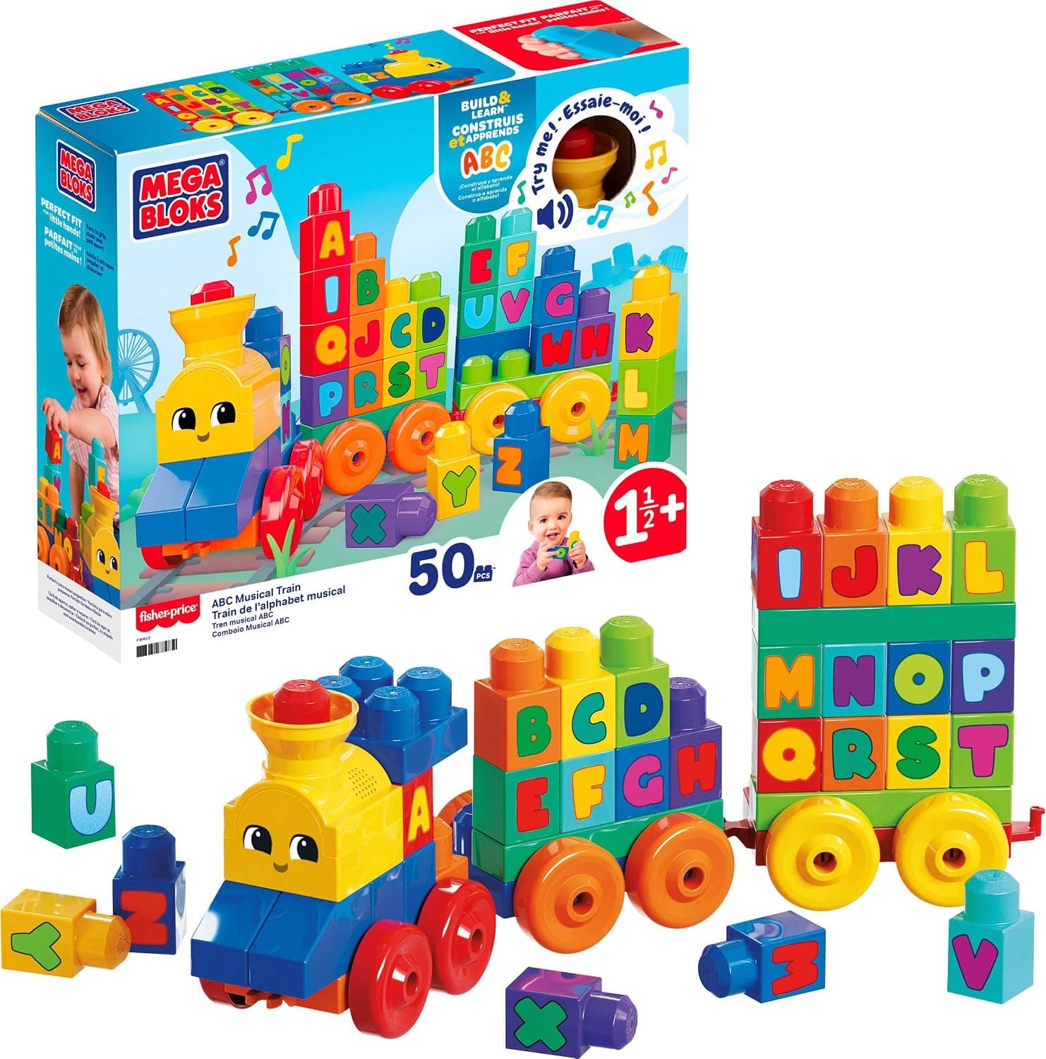 Mega Bloks First Builders ABC Tren musical Bloques de construcción para niños pequeños Juguete