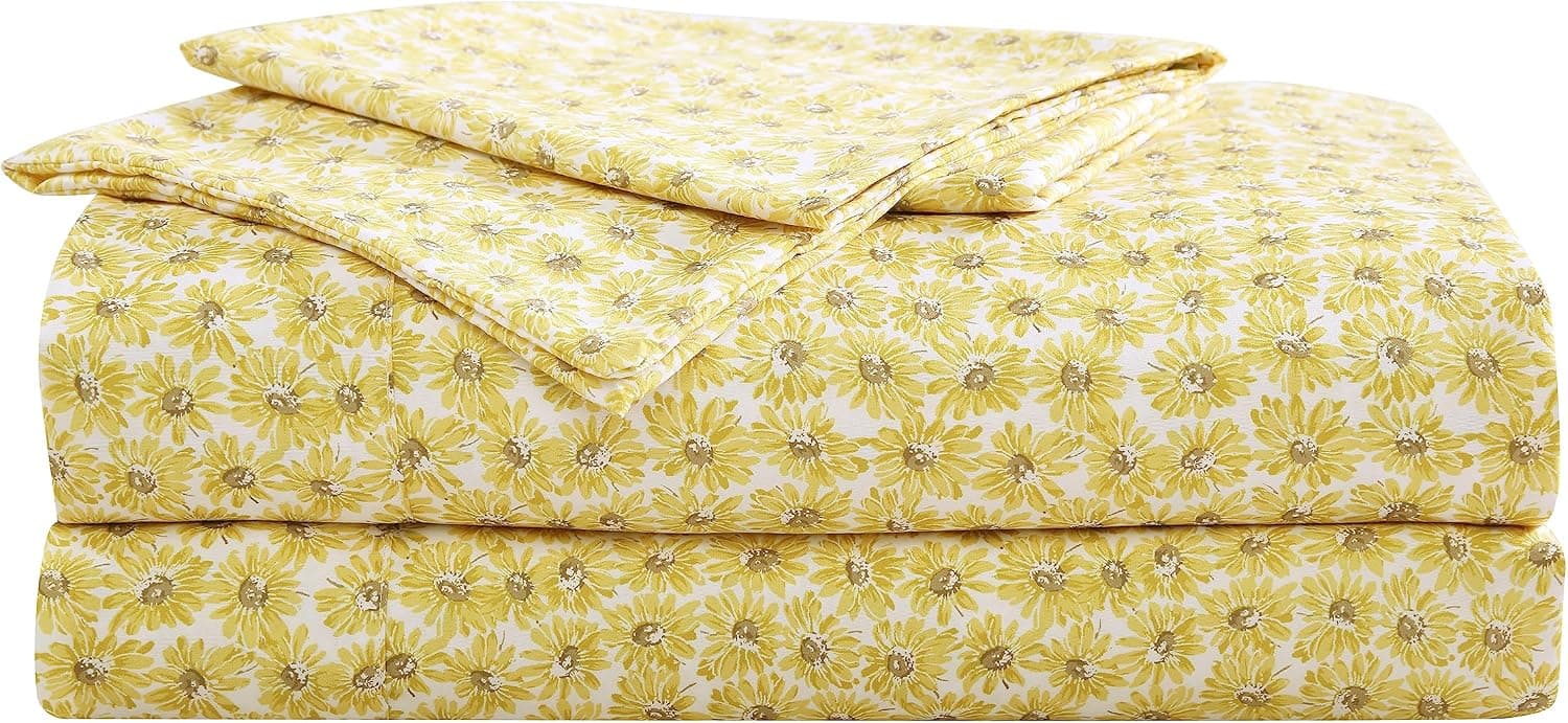 Betsey Johnson - Queen Size Sheet Set, Ultra-Soft & Lightweight Bedding with Pillowcases, Fully Elastic Fitted Sheet, Deep Pocket, Floral Room Decor (Sunflower Field Yellow)