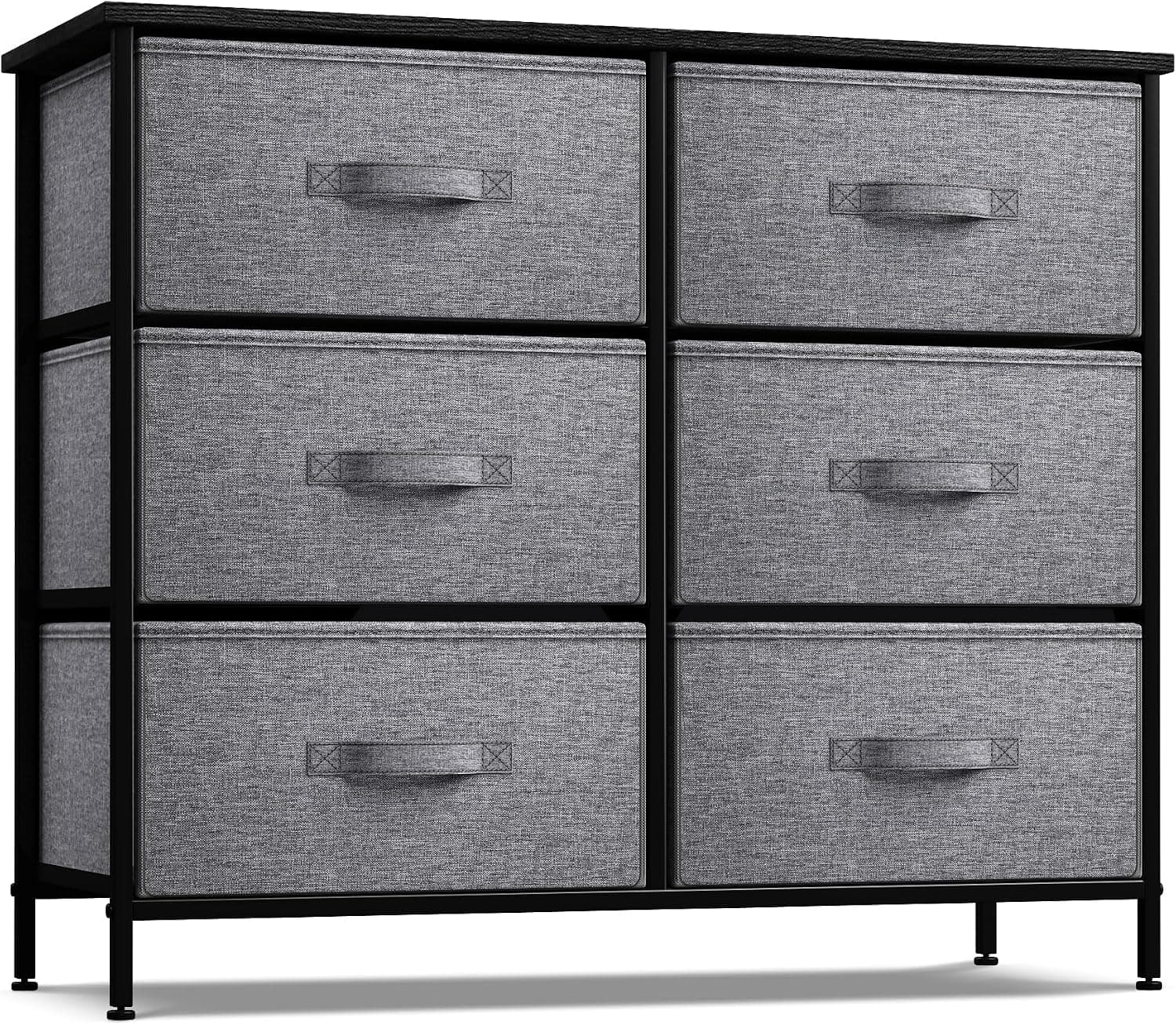 Cómoda Sorbus con 6 cajones - Unidad organizadora de pecho con marco de acero, tapa de madera y asa, contenedores de tela de fácil extracción para ropa - Muebles de almacenamiento para dormitorio, pasillo, sala de estar, guardería y armario