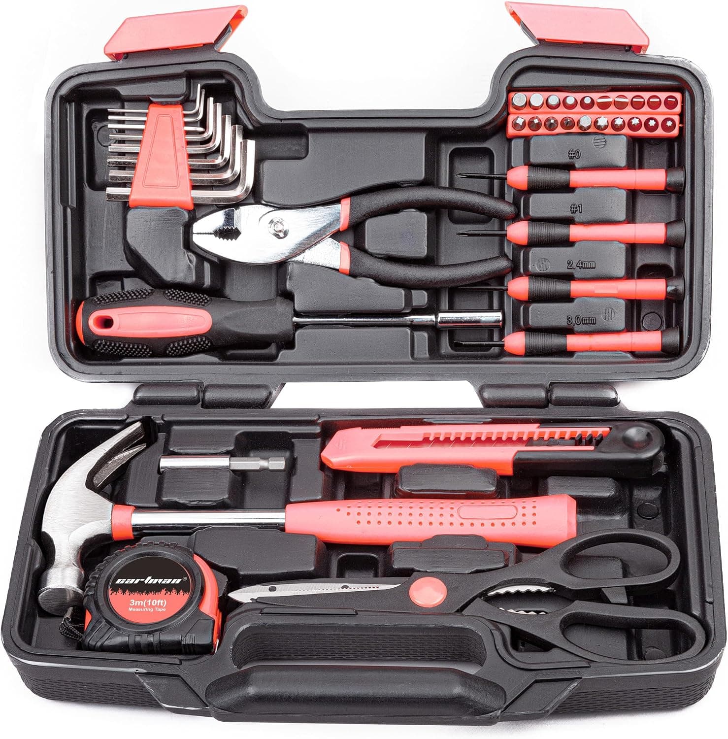 CARTMAN Juego de utensilios para el hogar de 39 piezas, kit de mano rosa con estuche de almacenamiento | Surtido completo para reparaciones del hogar, proyectos de bricolaje, instalación de muebles, manualidades y arreglos domésticos diarios en una caja de herramientas.