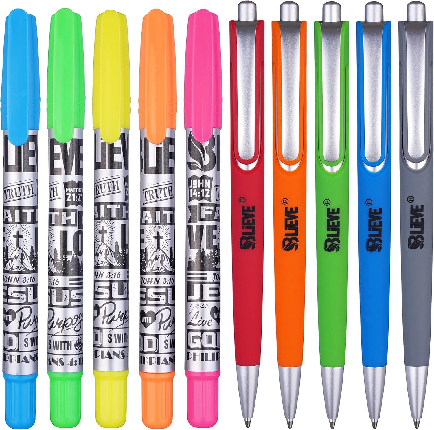 BLIEVE - Resaltadores estéticos y bolígrafos de gel con tinta suave y punta de cincel, resaltadores y bolígrafos bíblicos sin sangrado, secado rápido, fácil de sostener, para suministros escolares del planificador de diario bíblico (COLORIDO)