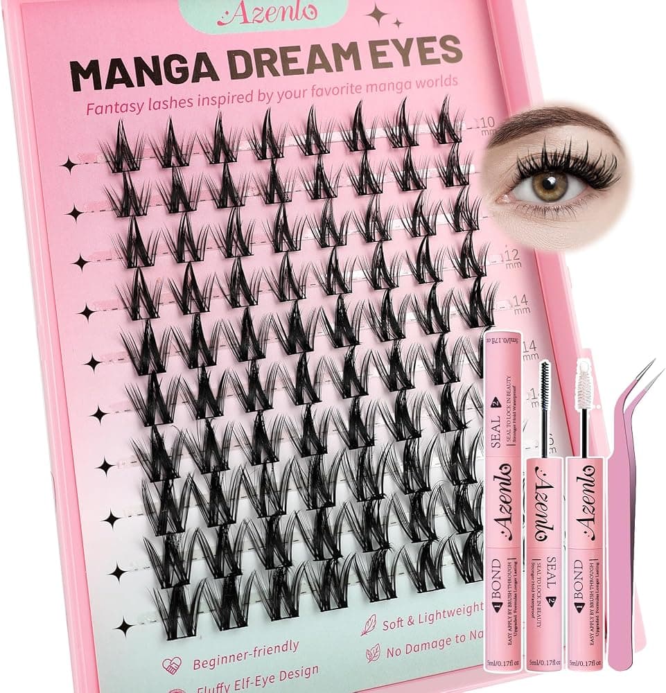 AZENLO CM01 Kit de grupos de pestañas de manga, suaves y reutilizables, pestañas postizas de ojo de elfo de anime para cosplay, uso diario, maquillaje de fiesta, 10-16 mm, apto para principiantes