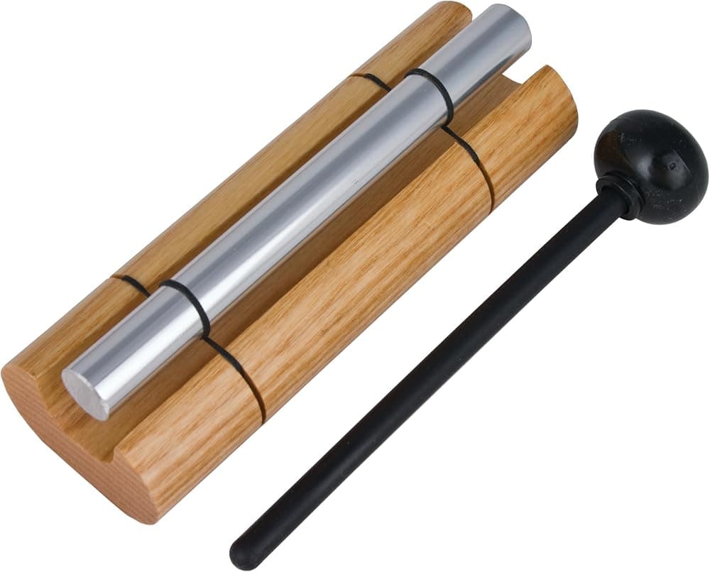 Woodstock Wind Chimes Zenergy Solo Hand Chime, plateado (7") sintonizado musicalmente para meditación, yoga y atención plena, instrumento de percusión de campana para profesores y aulas