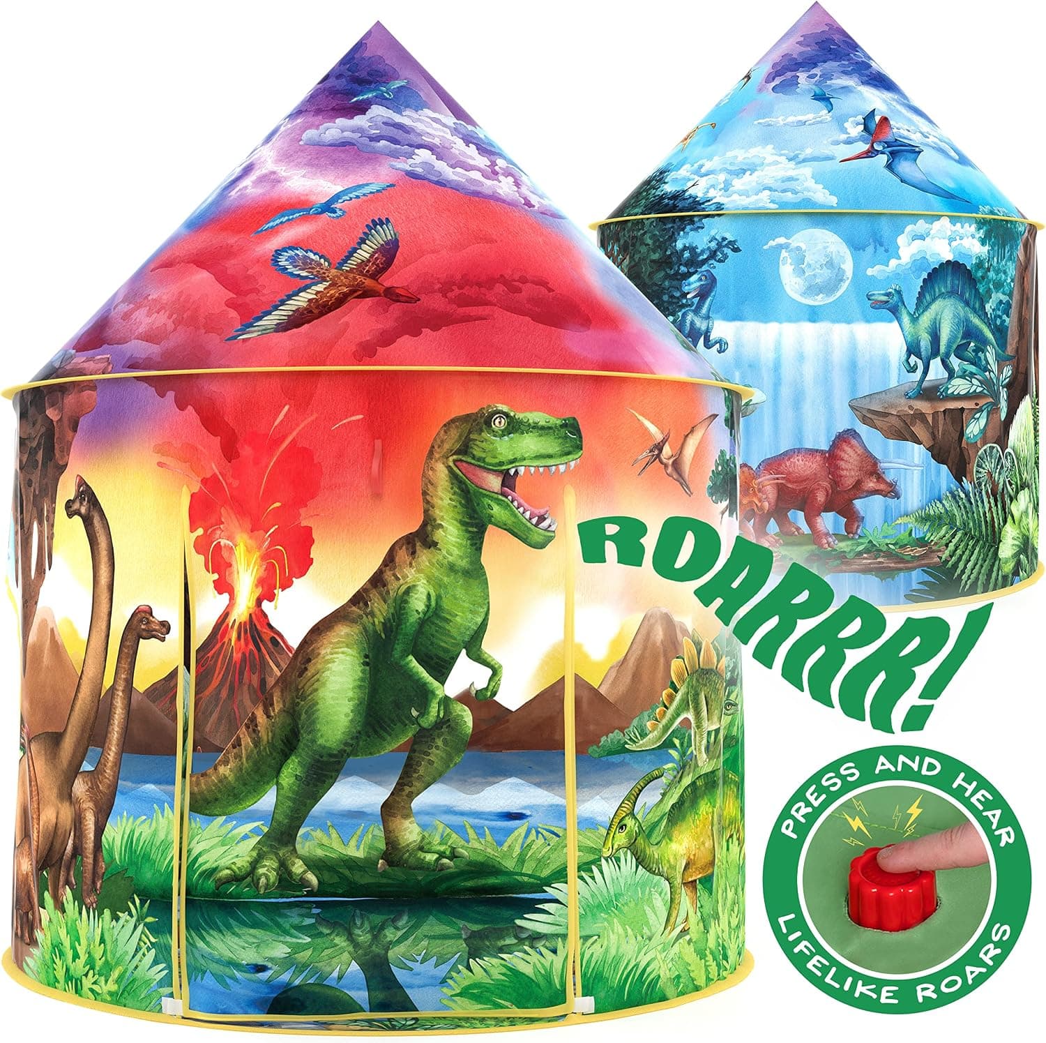 Tienda de juegos W&O Dino Discovery con botón de rugido para juegos en interiores y exteriores | Tienda de campaña Dino Discovery para niños, botón de rugido y juego de simulación, de 3 a 7 años