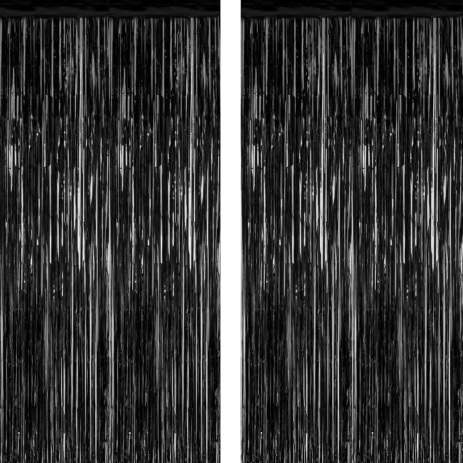 ZATAYE 2 Pack Black Foil Curtain Backdrop Birthday Party Decorations | Black, Metallic Foil, 3.28 x 7.05 FT, Tinsel Backdrop, Foil Curtain Streamer, Halloween New Years Eve Party
