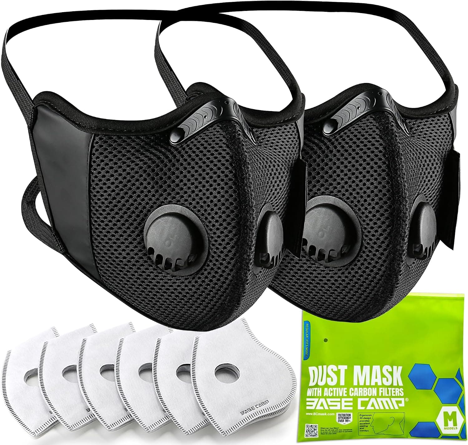 BASE CAMP M Máscara antipolvo cruzada, reutilizable, transpirable, cómoda máscara facial de seguridad para el trabajo con 6 filtros de carbón activado adicionales