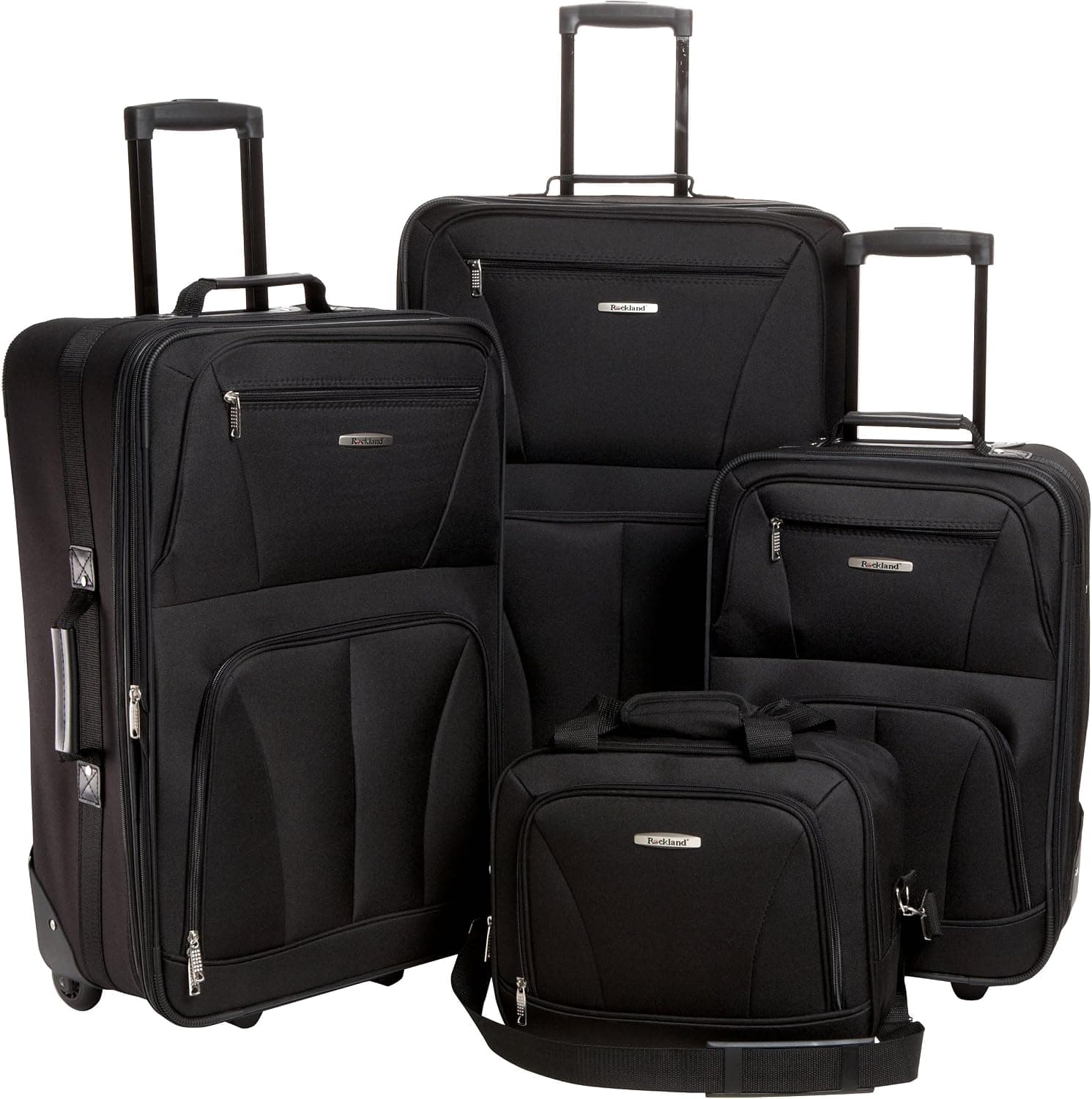 Rockland Fashion Softside Juego de maletas de 4 piezas, expandible, (14" Tote/19"/24"/28"), negro
