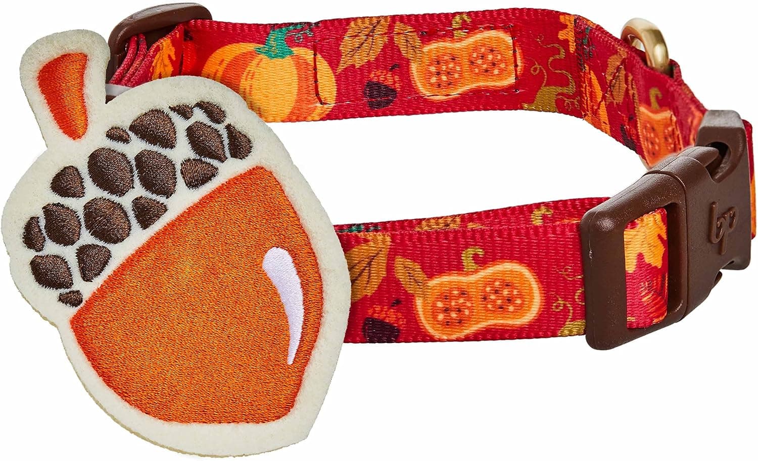 Cuello de perro ajustable de calabaza y bellota de acción de gracias para mascotas de arándanos con accesorio desmontable, pequeño, cuello 12"-16"