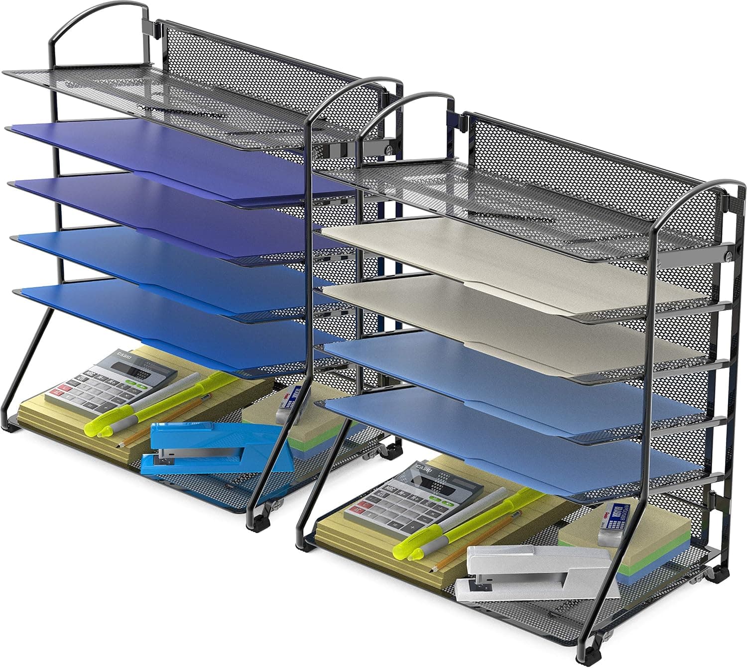 Simple Houseware 2 paquetes de organizador de escritorio de 6 niveles y bandeja de papel deslizante, negro | Bandeja de escritorio para cartas que ahorra espacio para clasificar documentos, archivos y correo