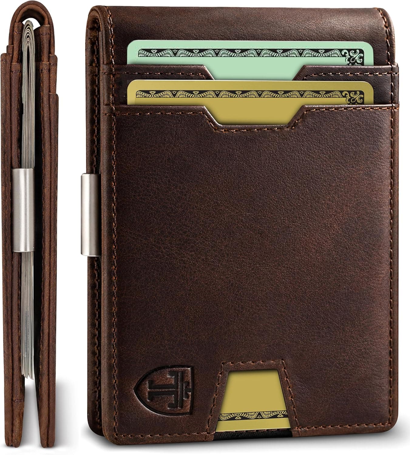TRAVANDO Cartera con Clip para Billetes - Cartera de Cuero con protección RFID para Hombre para 11 Tarjetas - Incluye Caja de Regalo (Marrón Vintage)