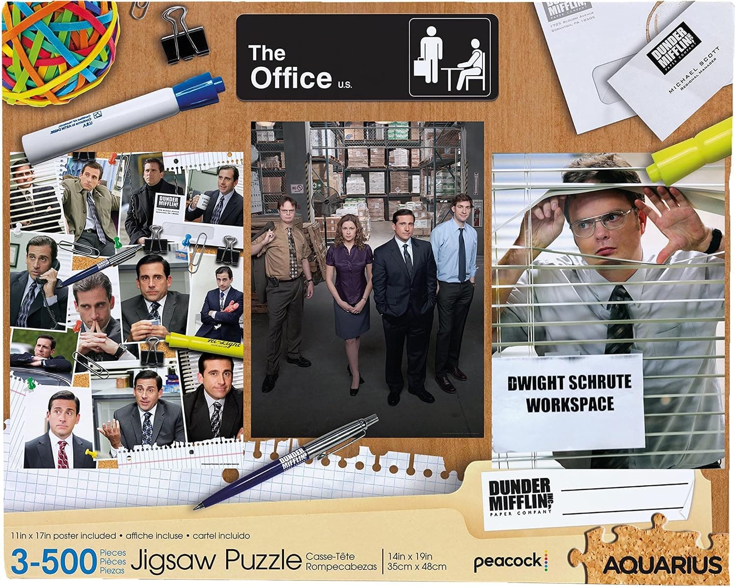 AQUARIUS Juego de 3 rompecabezas de The Office (tres rompecabezas de 500 piezas) - Sin deslumbramiento - Ajuste de precisión - Prácticamente sin polvo de rompecabezas - Producto oficial y coleccionables de The Office - 14 x 19 pulgadas