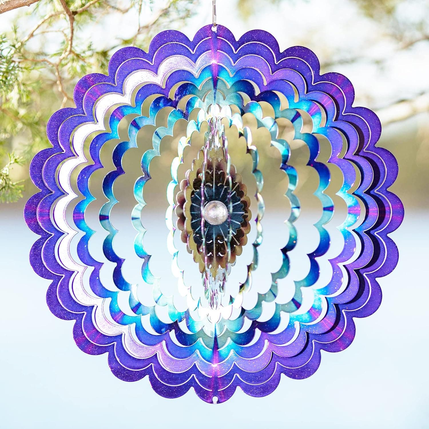 VP Home Floral Burst Mandala Kinetic Wind Spinner para patio y jardín Wind Spinner al aire libre Metal grande colgante Mandala decoración 3D jardín arte viento escultura Spinners