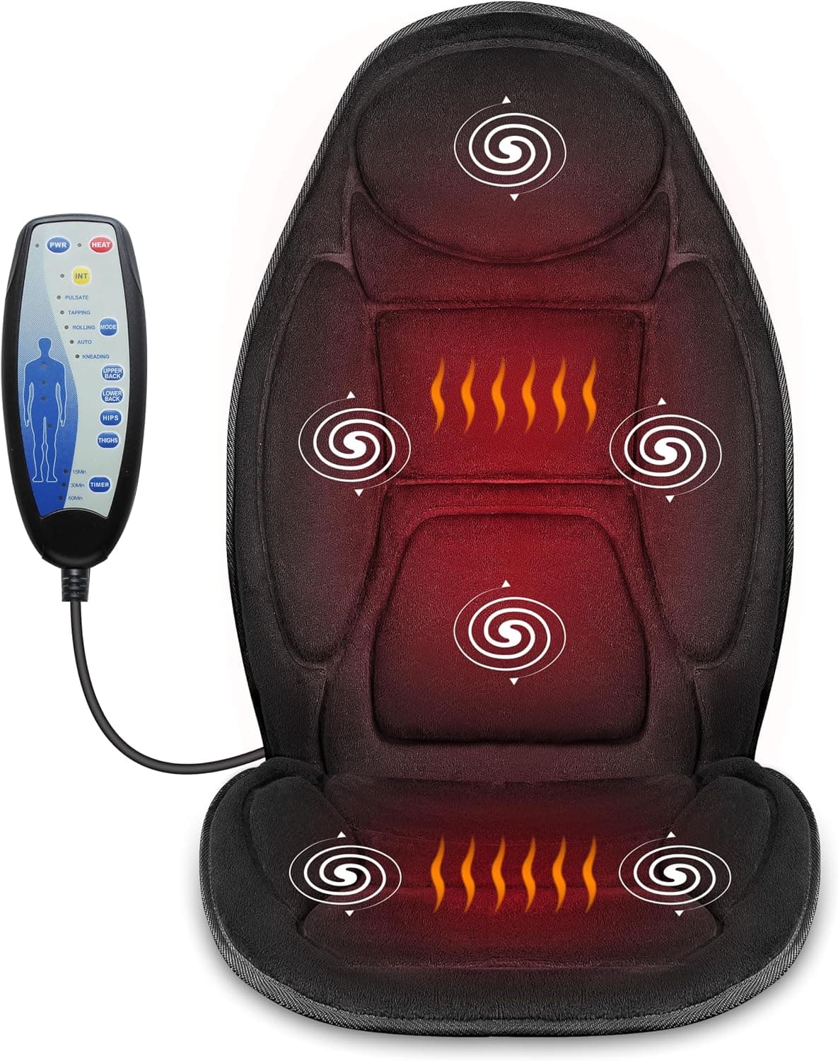 Snailax Cojín de asiento de masaje vibratorio con calor, masajeador de espalda, cojín de silla de masaje con 6 motores vibratorios y 2 niveles de calor, silla masajeadora para uso en casa oficina (negro)