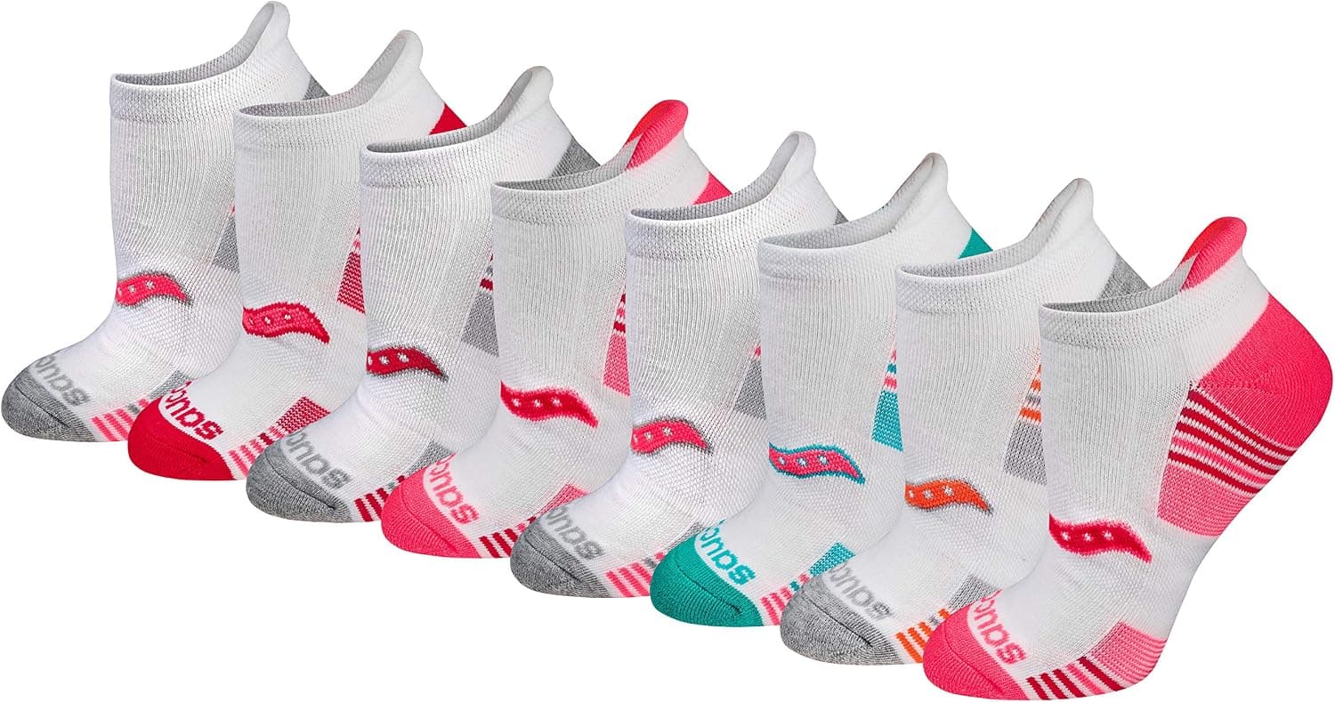 Saucony Calcetines deportivos RunDry Performance con lengüeta en el talón para mujer, disponibles en S-L (8, 16, 24 pares)