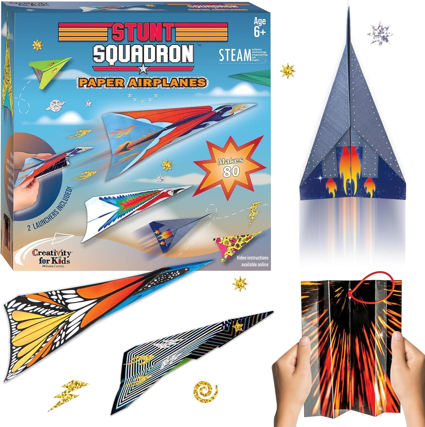 Creatividad para niños Stunt Squadron Doblar y lanzar aviones de papel: cree 80 aviones de papel, kit de ciencia STEM para niños, kit de manualidades de avión para niños, regalos y juguetes para niños (6 años en adelante)