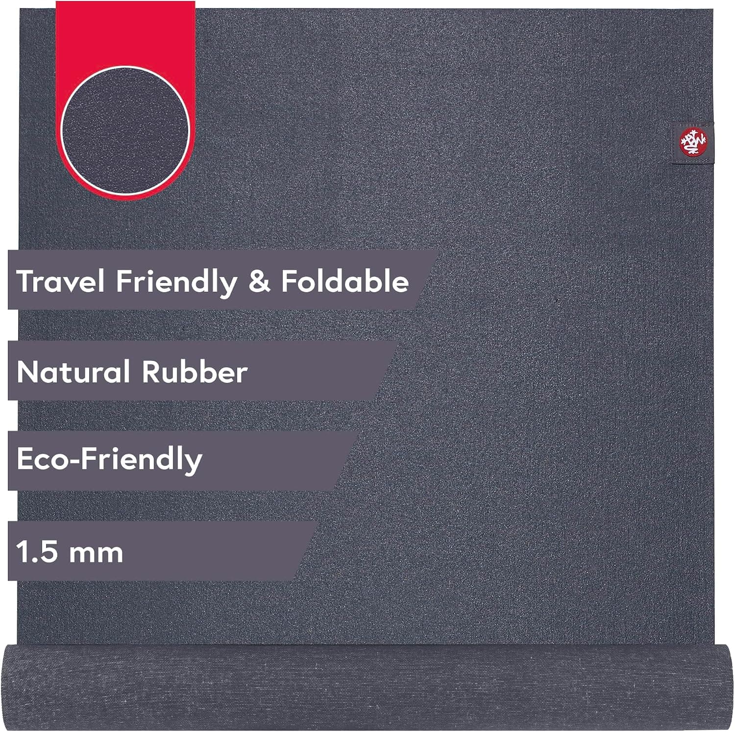 Esterilla de yoga Manduka eKO SuperLite de 71" - 1,5 mm | Caucho natural | Plegable y apta para viajes | Superficie con textura suave | Ecológica | 71 x 24 pulgadas