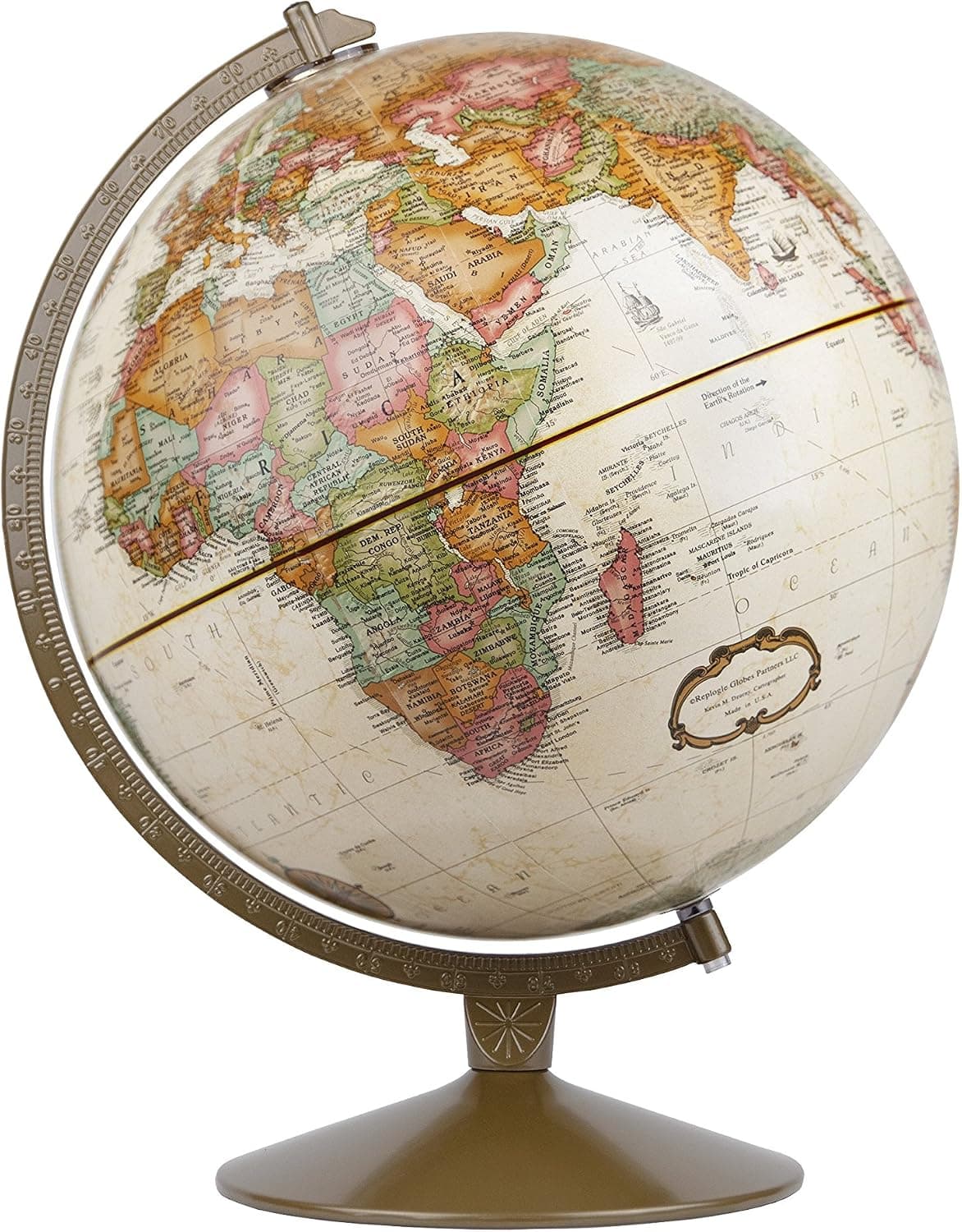 Replogle Globes Franklin World Globe, océano antiguo, 12 pulgadas de diámetro, más de 4000 nombres de lugares