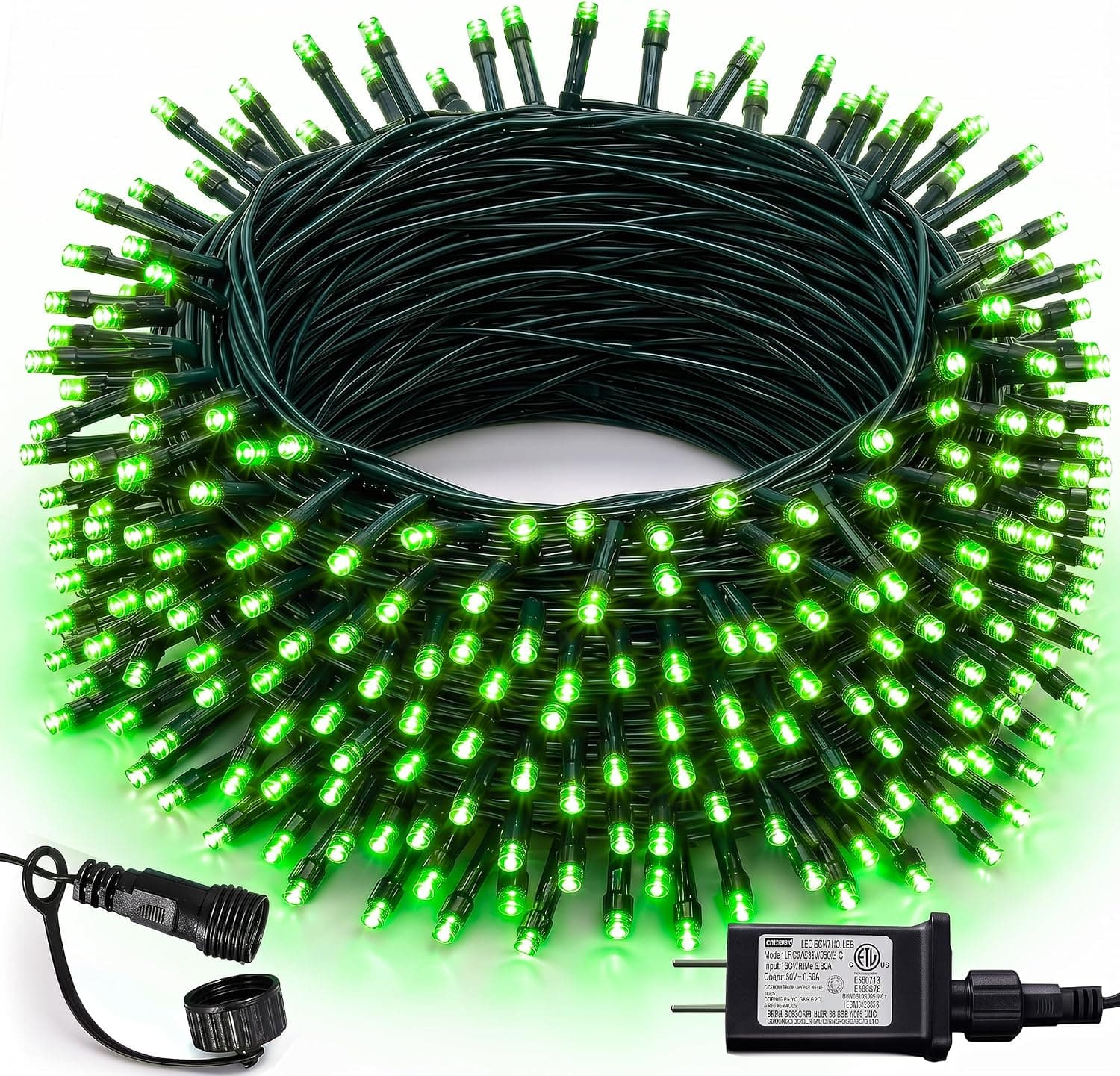 DAZZLE BRIGHT Cadena de luces LED de Navidad de 300 pies, cadena de luces conectables de 100 pies con 8 modos de iluminación, decoraciones vintage de Navidad para interiores y exteriores, suministros de fiesta, decoración de jardín (verde)