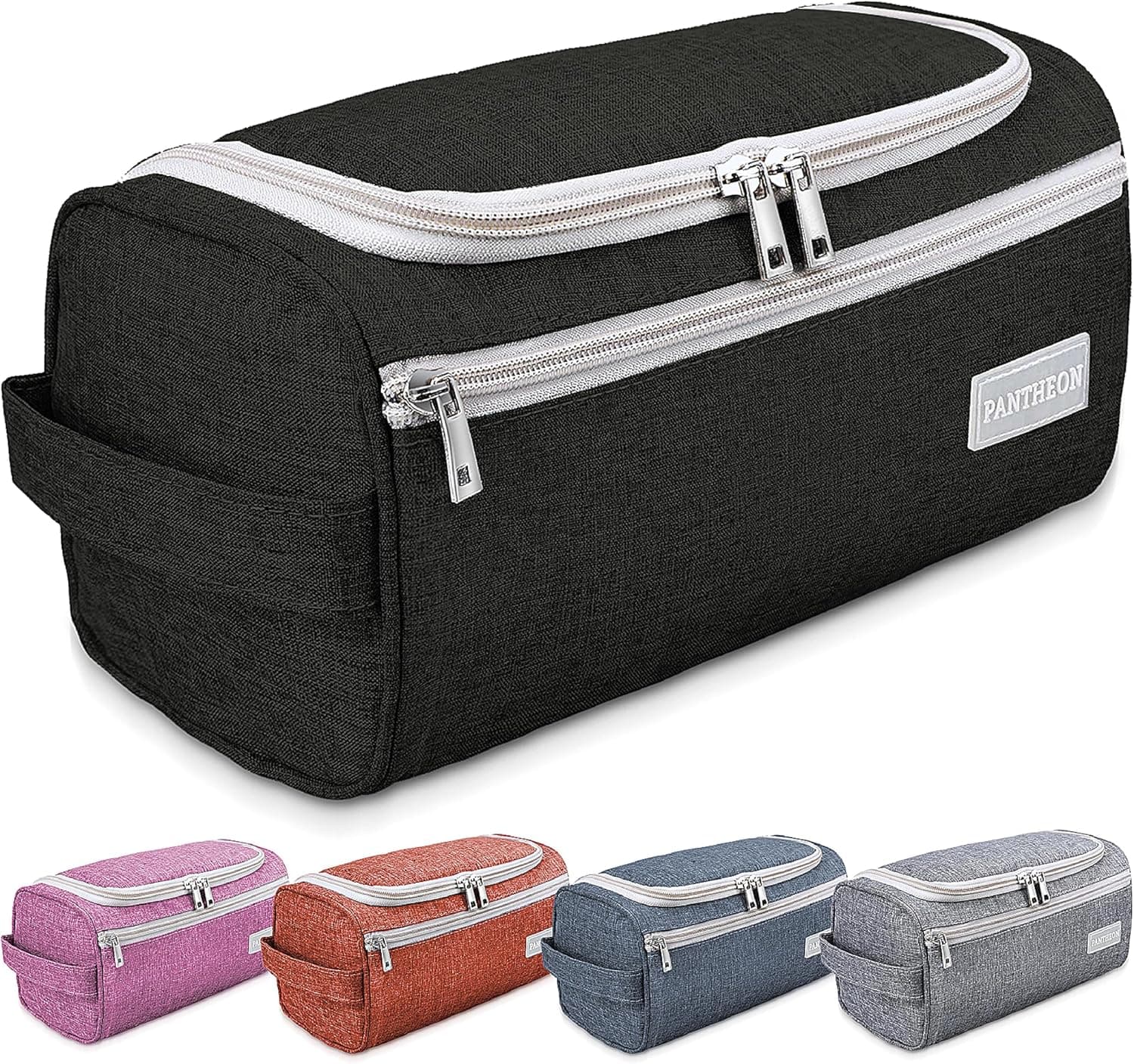 Pantheon Neceser para hombre - Neceser de viaje Bolsa de lavado Kit Dopp colgante Kit de afeitado para ducha de baño - Bolsa de viaje para hombre Organizador de artículos de tocador colgante Kit de aseo para viajar (negro) | Se cuelga de un gancho incorporado; Tela Oxford resistente al agua, malla y bolsillos con cremallera para organizar artículos de tocador para viajes y ducha.