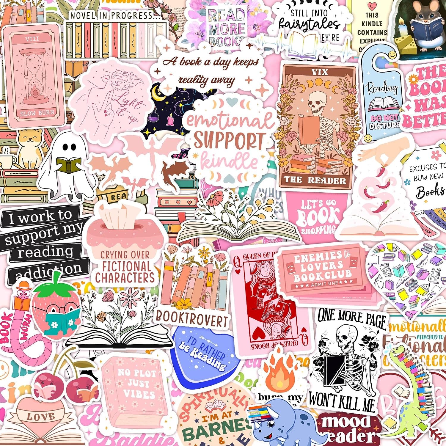 100 pegatinas de libros para Kindle, paquete de pegatinas Bookish para iPad, portátiles, lectores de libros electrónicos, bonitas pegatinas de vinilo Booktok, botella de agua, holográficas, impermeables, Smut Romance
