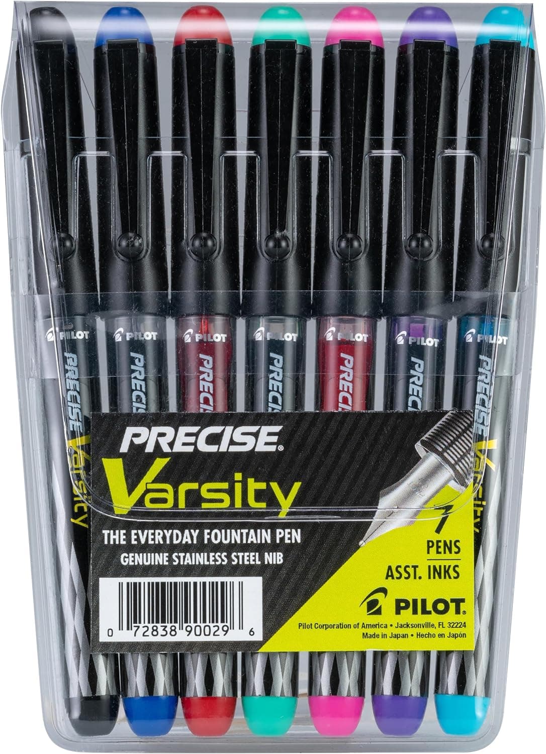 PILOT Precise, Black/Blue/Red/Pink/Green/Purple/Turquoise Ink, 7-Pack