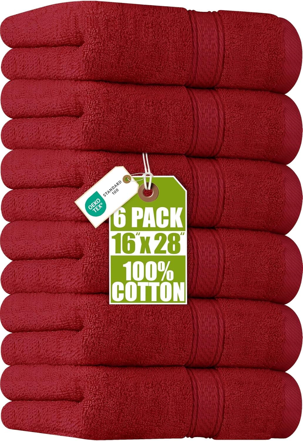 Utopia Towels Juego de 6 toallas de mano premium, 16 x 28 pulgadas, 100% algodón hilado en anillos, toallas ultra suaves y altamente absorbentes de 600 g/m² para baño, gimnasio, ducha, hotel y spa, color rojo