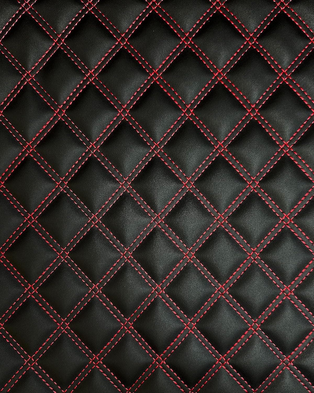 Tela de espuma acolchada de vinilo con tapicería de respaldo de espuma de 3/8"Paneles de puertas de asientos automáticos Tronco /58" con patio continuo/TELA EMPIRE (costura roja negra, diamante de doble costura HQ 1 5/8"x3 1/2")