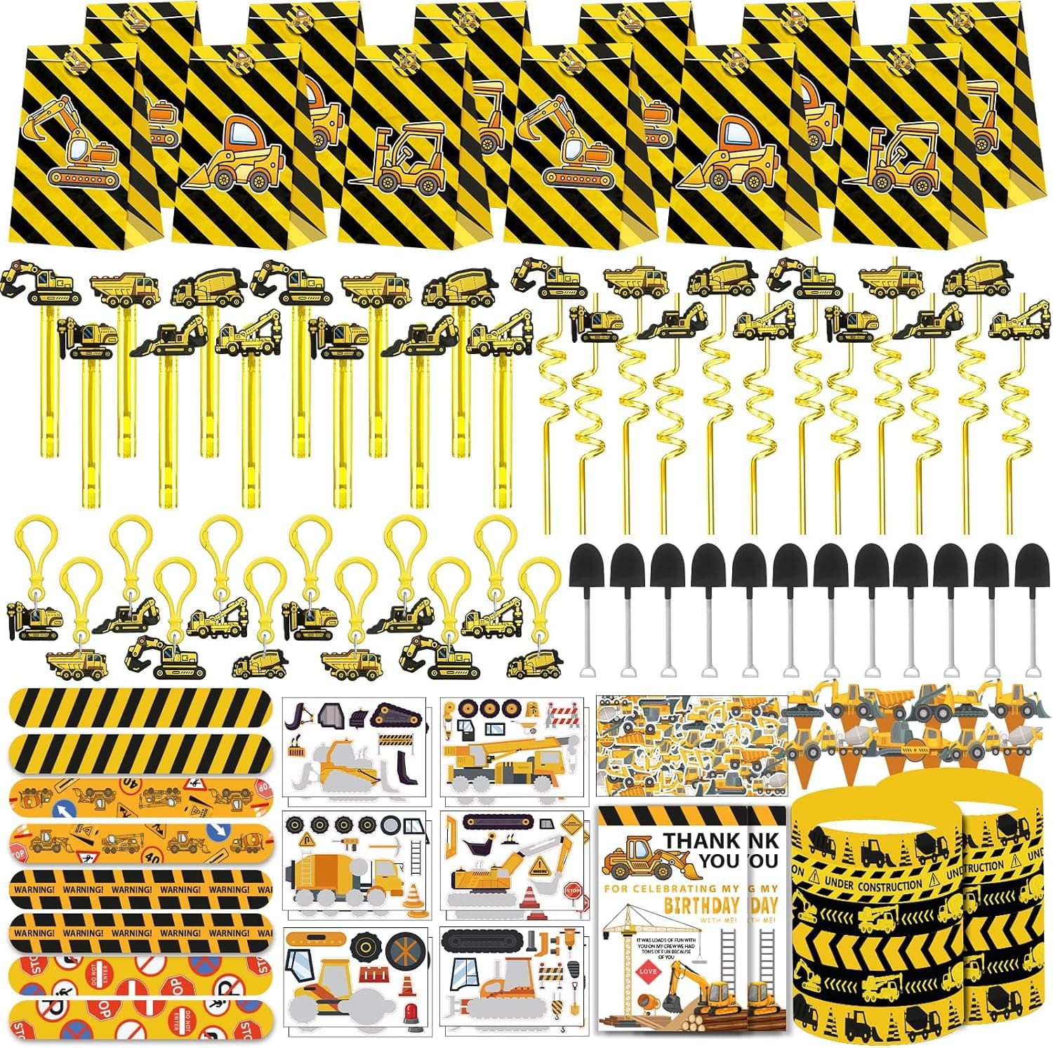 PLOUGVI 232 piezas de suministros de construcción para fiestas de cumpleaños, decoraciones, juguetes temáticos de construcción para relleno de bolsas de golosinas, regalos de relleno de piñata