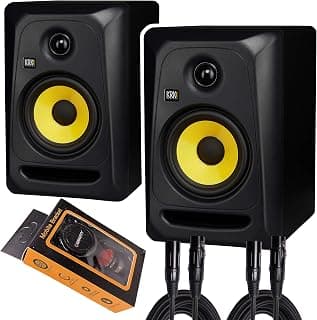 KRK Classic 5 Professional Bi-Amp Monitor de estudio autoamplificado de 5" (2 parlantes) Par + Par de cables XLR + Soporte para teléfono Gravity