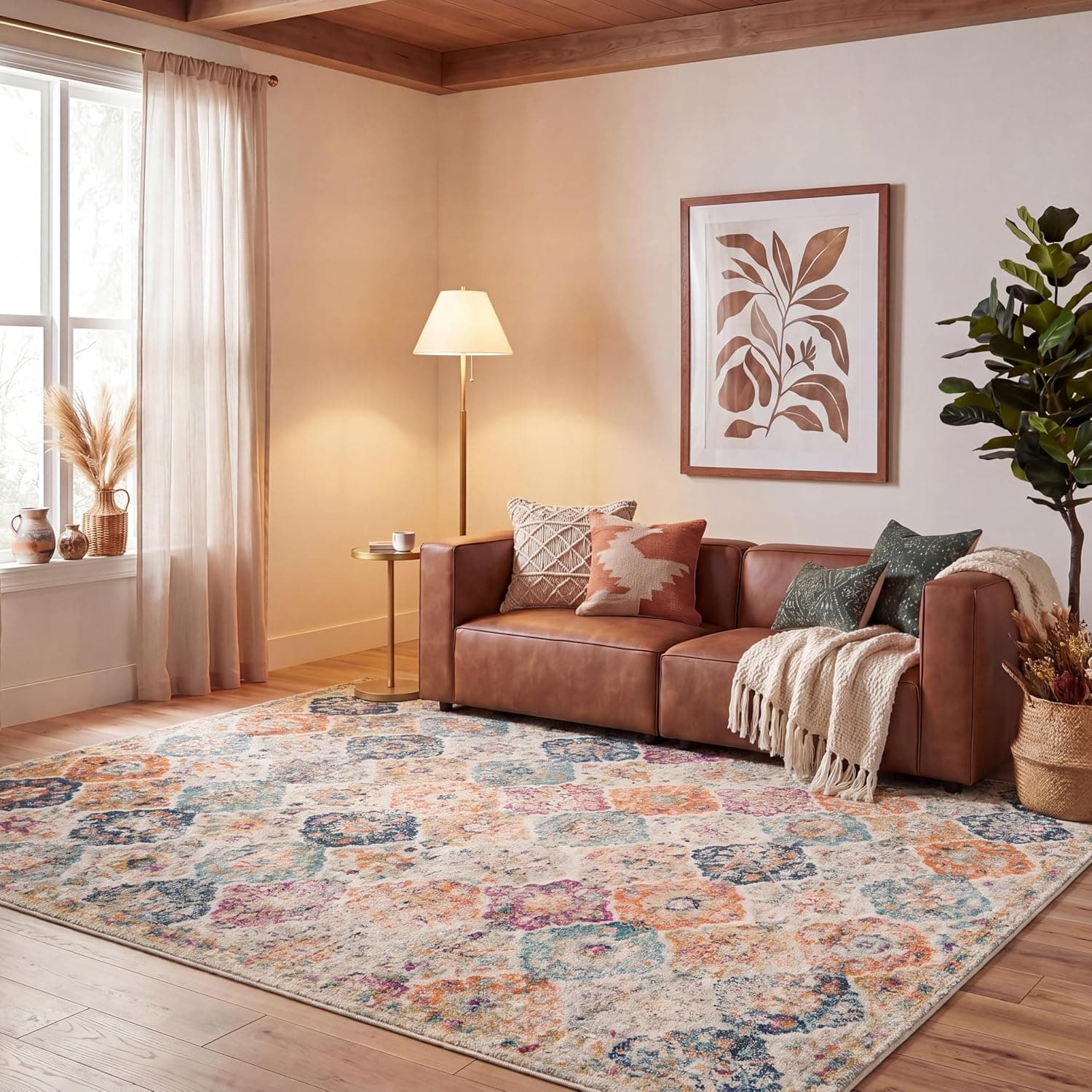 SAFAVIEH Area Rug 8x10 - Madison Collection - Large - Cream & Multi, Boho Chic Distressed Design, Non-Shedding & Easy Cleaning, Ideal for Living Room, Bedroom, Office, Dining Space (MAD611B)
