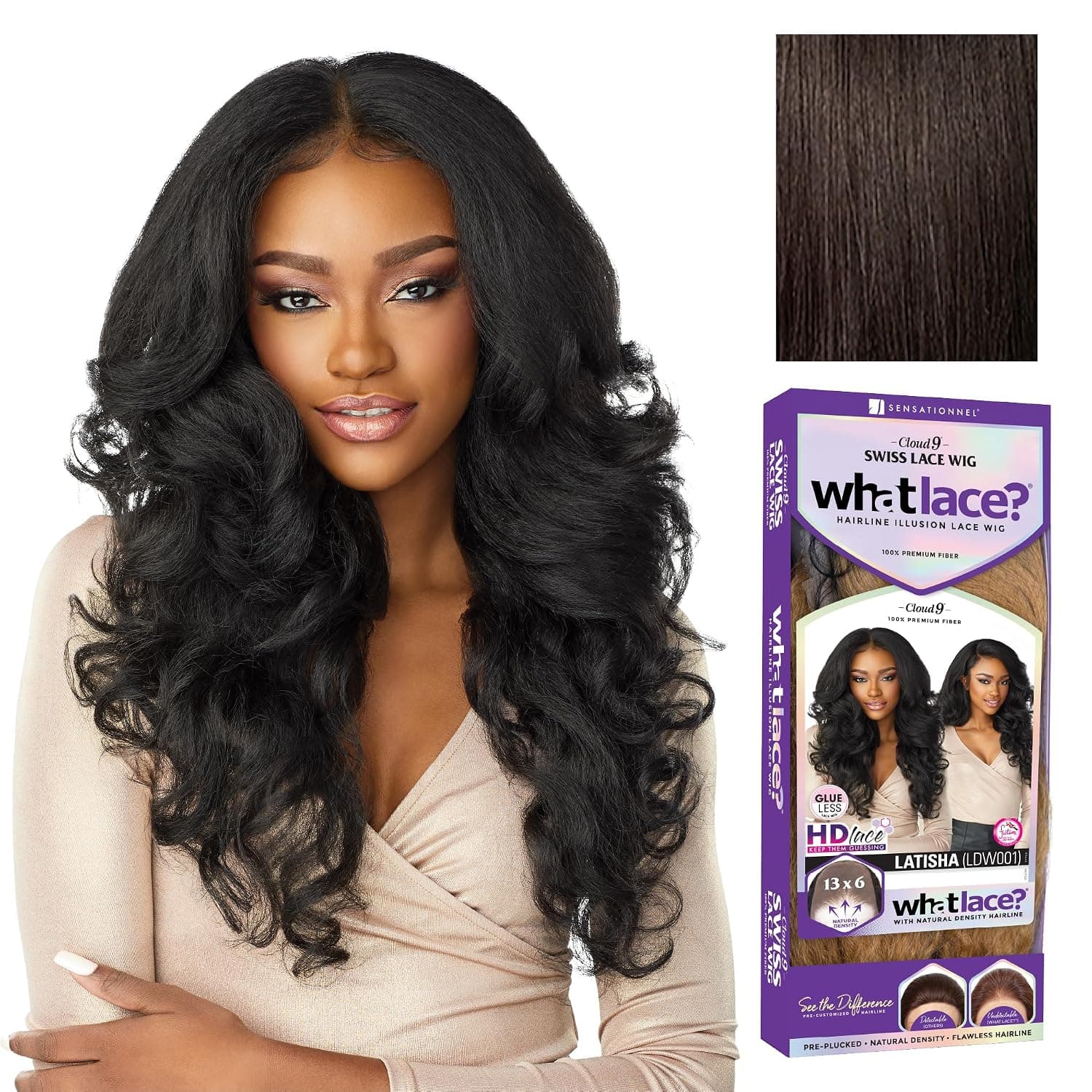 Sensationnel What Encaje 13x6 Peluca-Latisha, 2 MARRÓN OSCURO | Encaje frontal, atado a mano, sintético, densidad natural Línea de cabello pre-despegada, sin pegamento