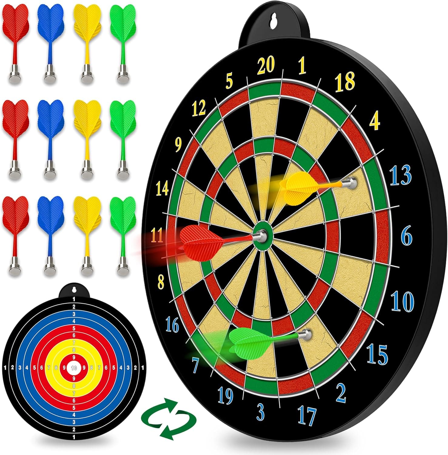 Tablero de dardos - 12 dardos magnéticos - Excelente juego de interior y juegos de fiesta