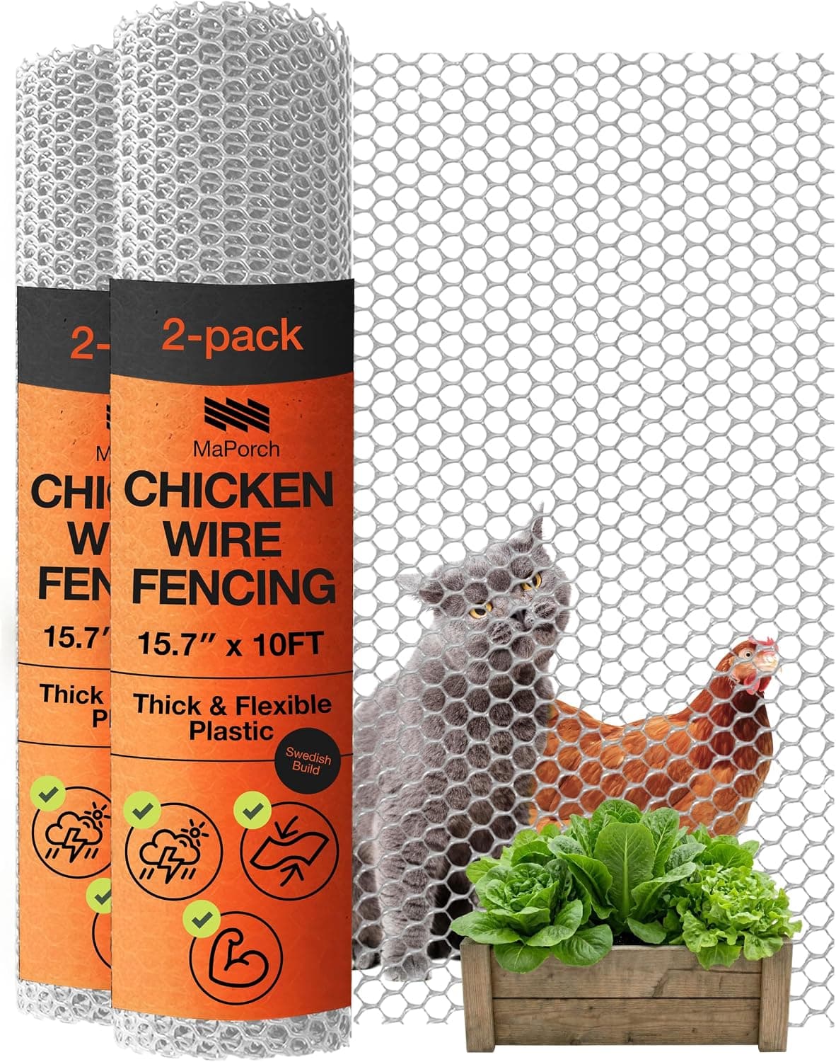MaPorch Plastic Chicken Wire Fencing, Garden Fence, Animal Barrier Mesh 2pk