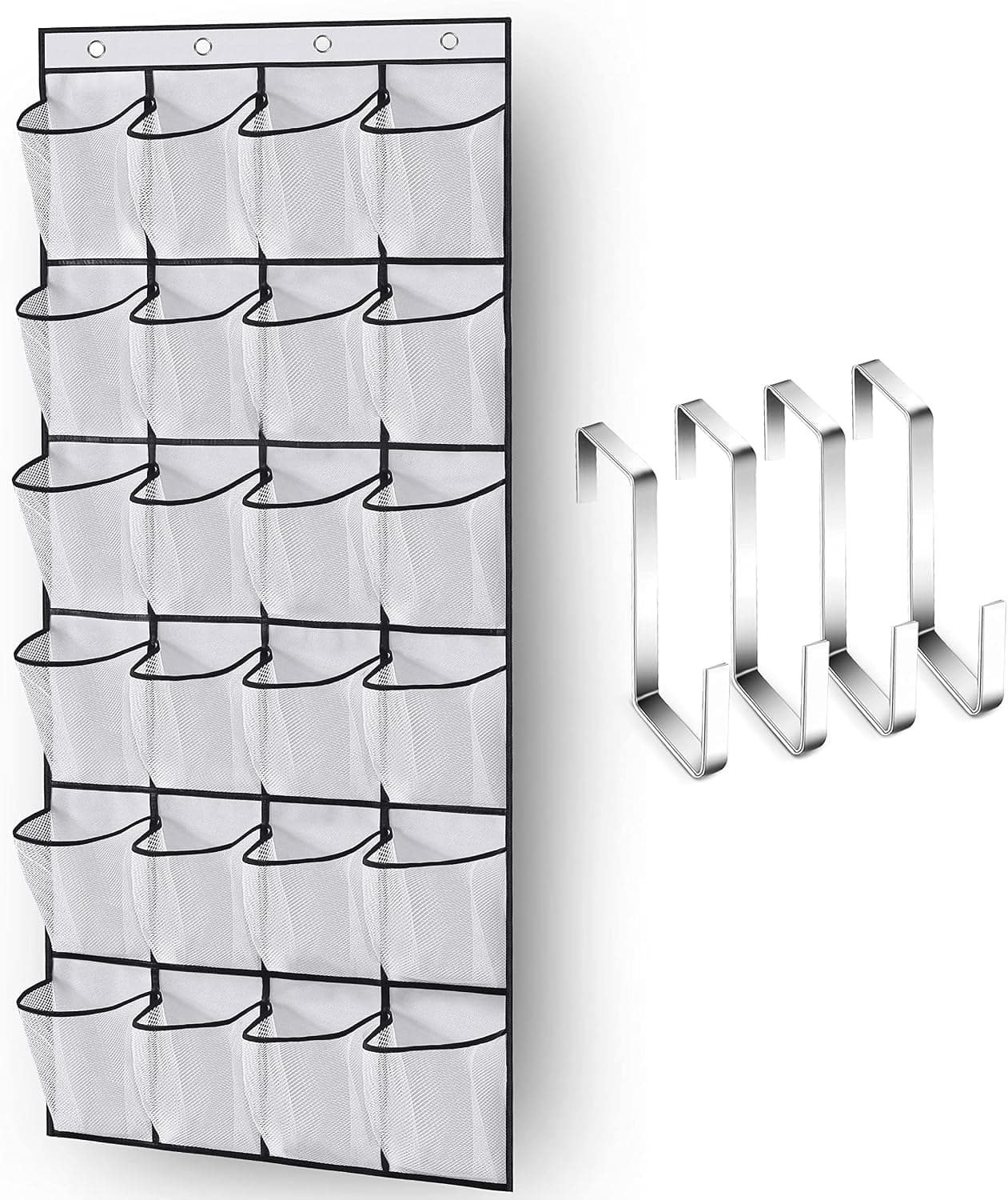 MISSLO Organizador de zapatos para colocar sobre la puerta, 24 bolsillos grandes de malla, color blanco