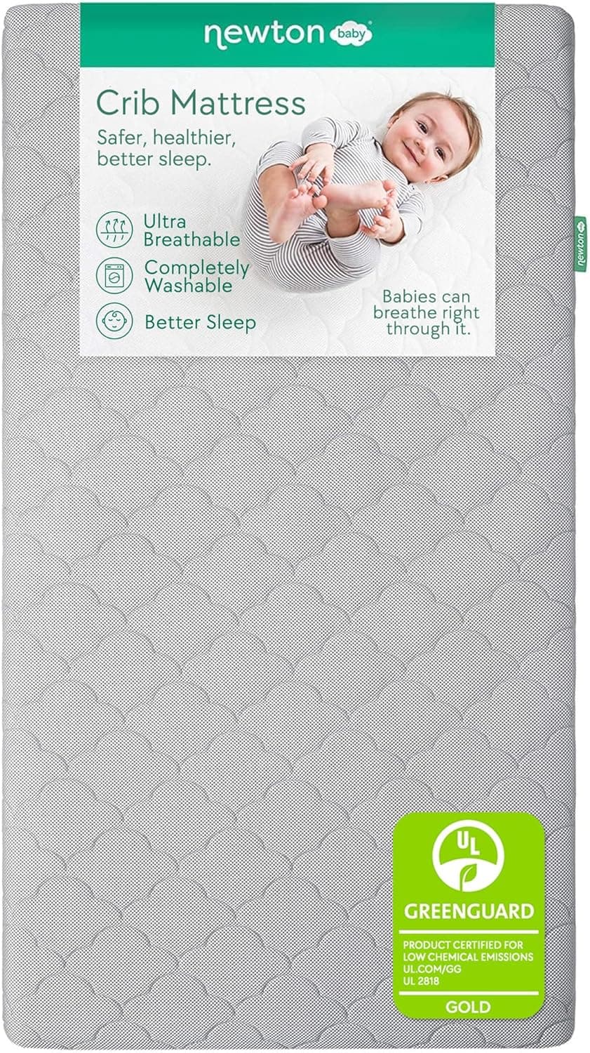 Colchón de cuna impermeable Newton Baby, transpirable y lavable, gris