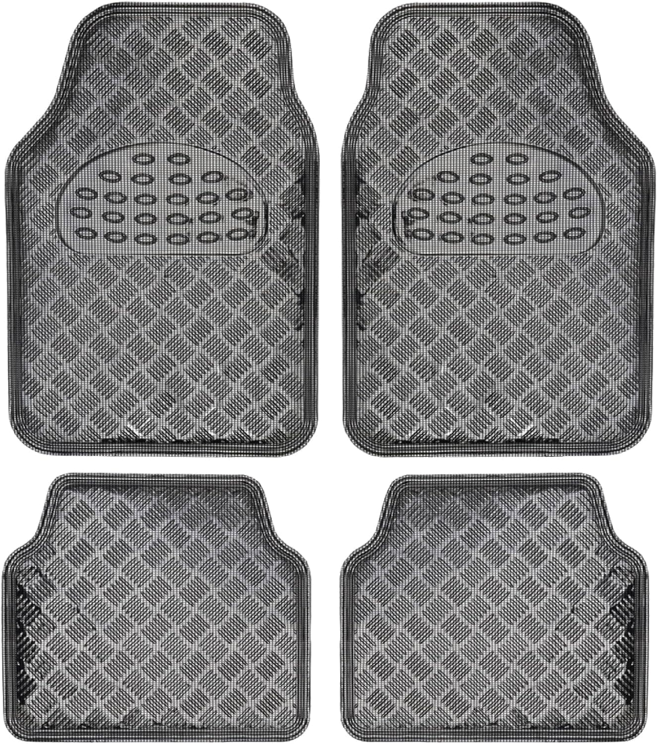 BDK Metallic Chrome Alfombrillas de piso para automóviles para todo tipo de clima Alfombrillas de piso para automóviles SUV, alfombrillas de piso para camiones, alfombrillas de auto Juego completo delantero y trasero, respaldo antideslizante - Carbón