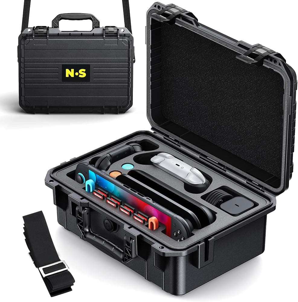 Switch 2 Estuche de transporte súper rígido, WAXITY Bolsa de viaje para Nintendo Switch 2/1 | Estuche impermeable profesional Deluxe IP67, almacenamiento todo en uno de gran capacidad para controlador Pro, base, agarre, accesorios de consola
