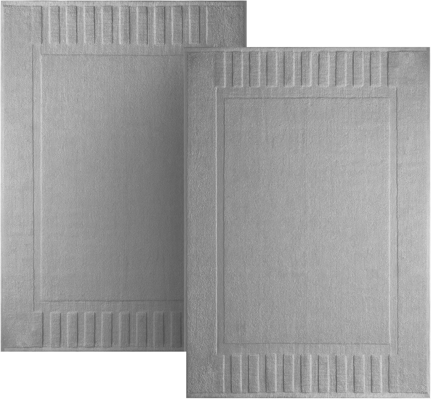 Juego de toallas de piso de alfombra de baño de lujo clásica blanca - Alfombrillas de ducha/bañera de spa de hotel de algodón absorbente [No es una alfombra de baño] 22 "x 34" | Paquete de 2 | Gris claro