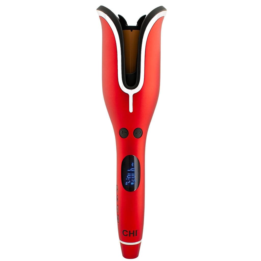 CHI Spin N Curl Rizador giratorio de cerámica de 1 ″, configuraciones de calor preestablecidas ajustables para todo tipo de cabello, rizos y ondas con calidad de salón, apagado automático, protección contra enredos, rojo rubí
