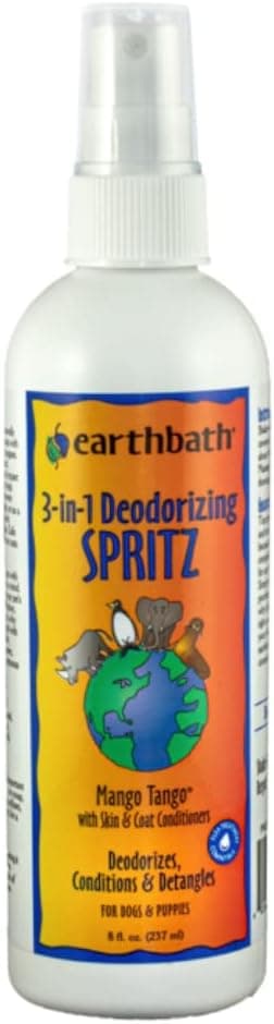 earthbath Mango Tango 3-in-1 Dog & Puppy Deodorizing Spritz, 8 Oz (1 Pack) | Dog Odor Eliminator for Strong Odor, Made in USA