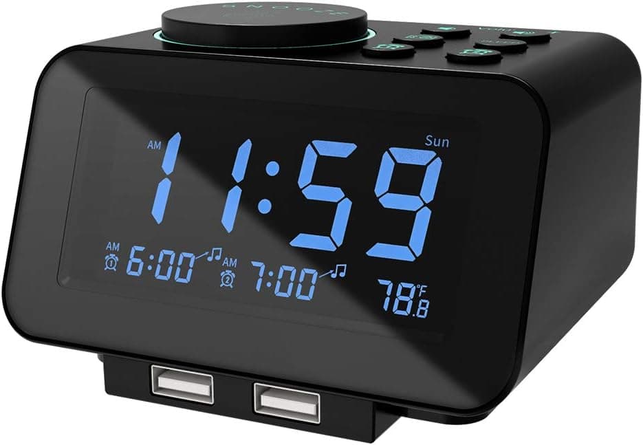 uscce Digital Dual Alarm Clock Radio for Bedrooms with 0-100% Dimmer