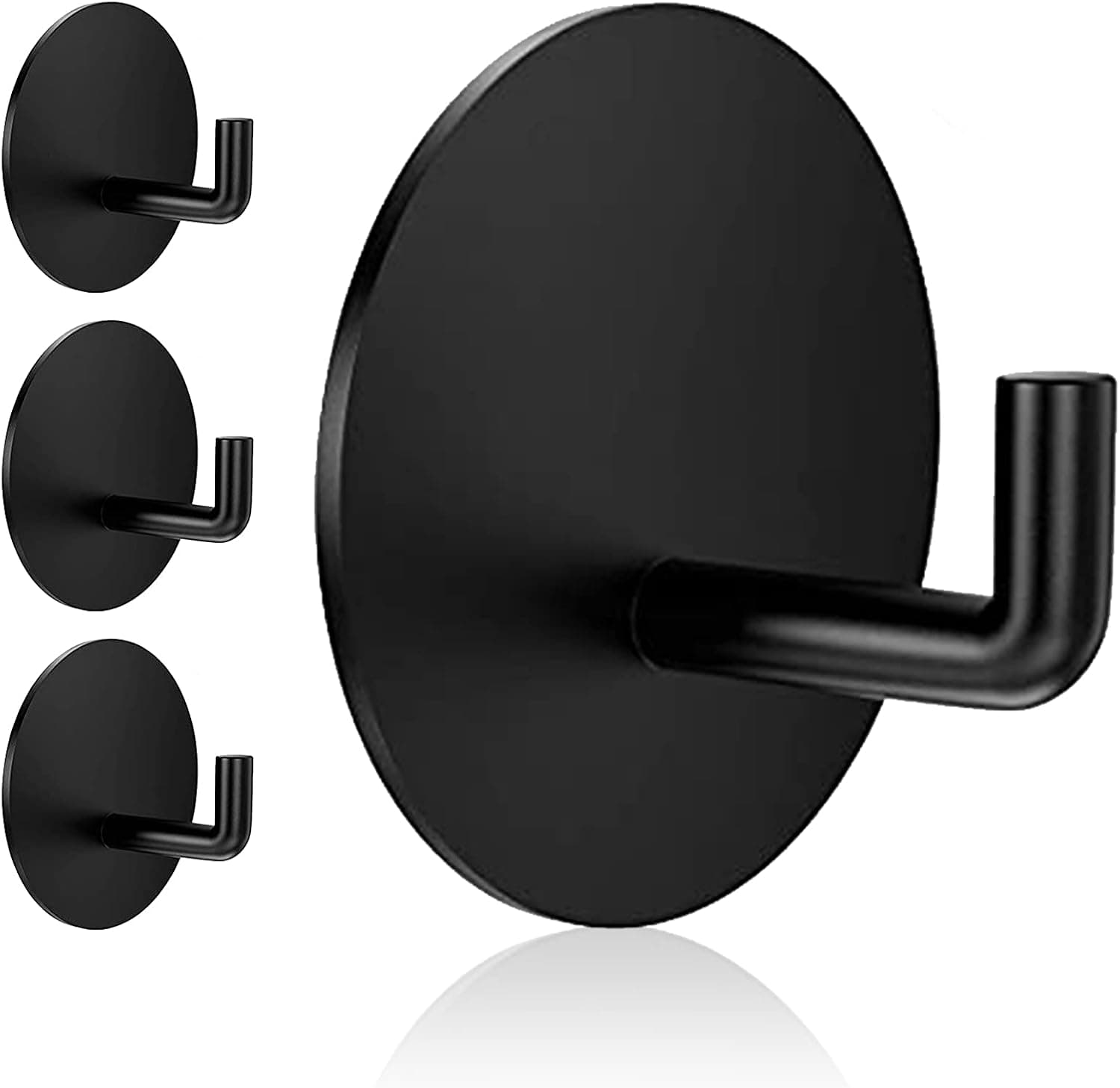 Rise age Ganchos adhesivos resistentes al agua en ganchos de ducha para colgar lufa, toallas, ropa, batas para baño Ganchos de pared adhesivos extraíbles Gancho para puerta Ganchos adhesivos negros de acero inoxidable 4 piezas | Resistente al agua, ideal para colgar lufa, toalla para baño. Sin eliminación de daños, servicio pesado, acero inoxidable, sin instalación de taladro